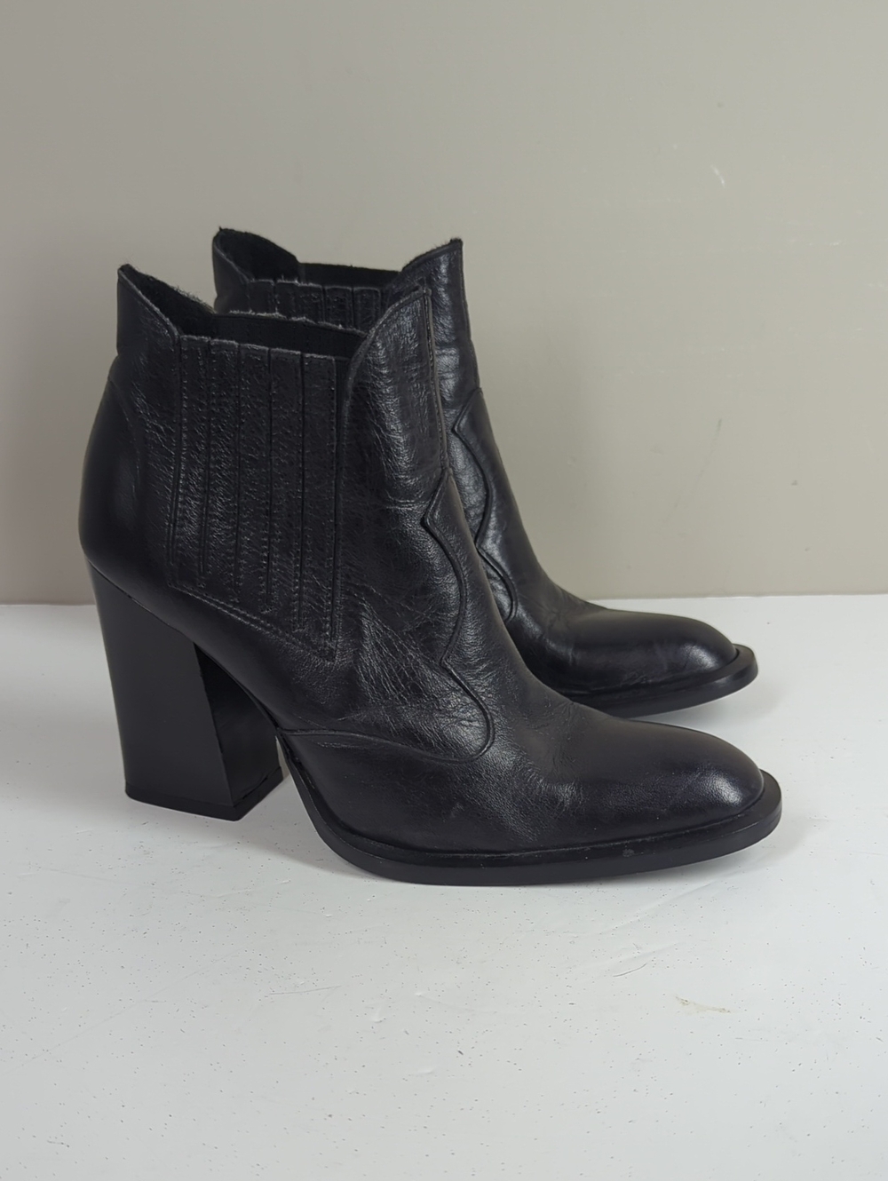 Women’s Black Leather High Heel Ankle Boots Prima Edizione 36 Italy